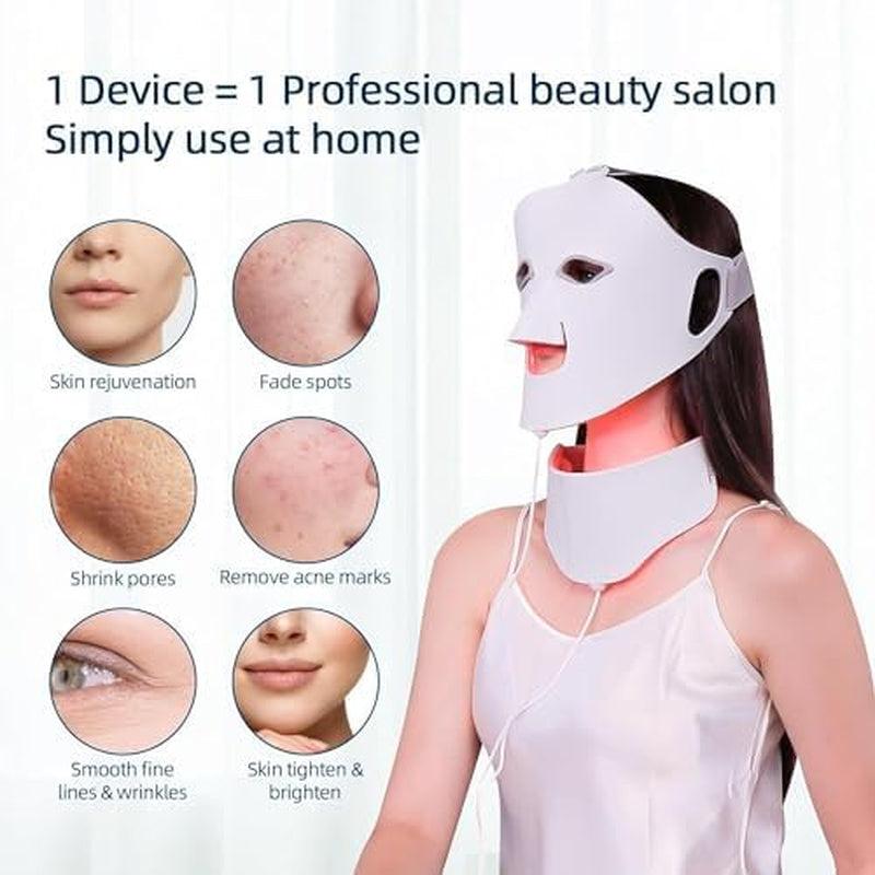 7 Color LED Face Light Therapy Mask，Red Light Therapy Mask for Face & Neck Beauty Device for Rejuvenation Skin Tightening Anti-Aging