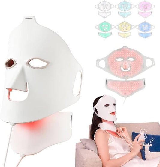 7 Color LED Face Light Therapy Mask，Red Light Therapy Mask for Face & Neck Beauty Device for Rejuvenation Skin Tightening Anti-Aging