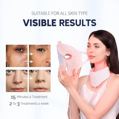 7 Color LED Face Light Therapy Mask，Red Light Therapy Mask for Face & Neck Beauty Device for Rejuvenation Skin Tightening Anti-Aging