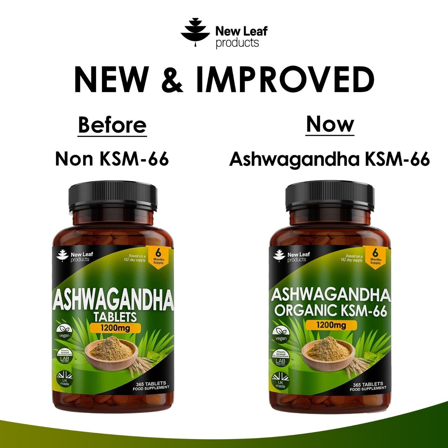 Ashwagandha KSM-66 1200Mg - 365 Vegan Organic Root Extract High Strength Tablets