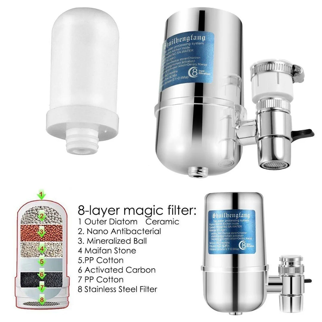 Faucet Water Filter Faucet Mount Water Filtration System Household Kitchen Water Purifier Tap Water Filter, Reduce Chlorine