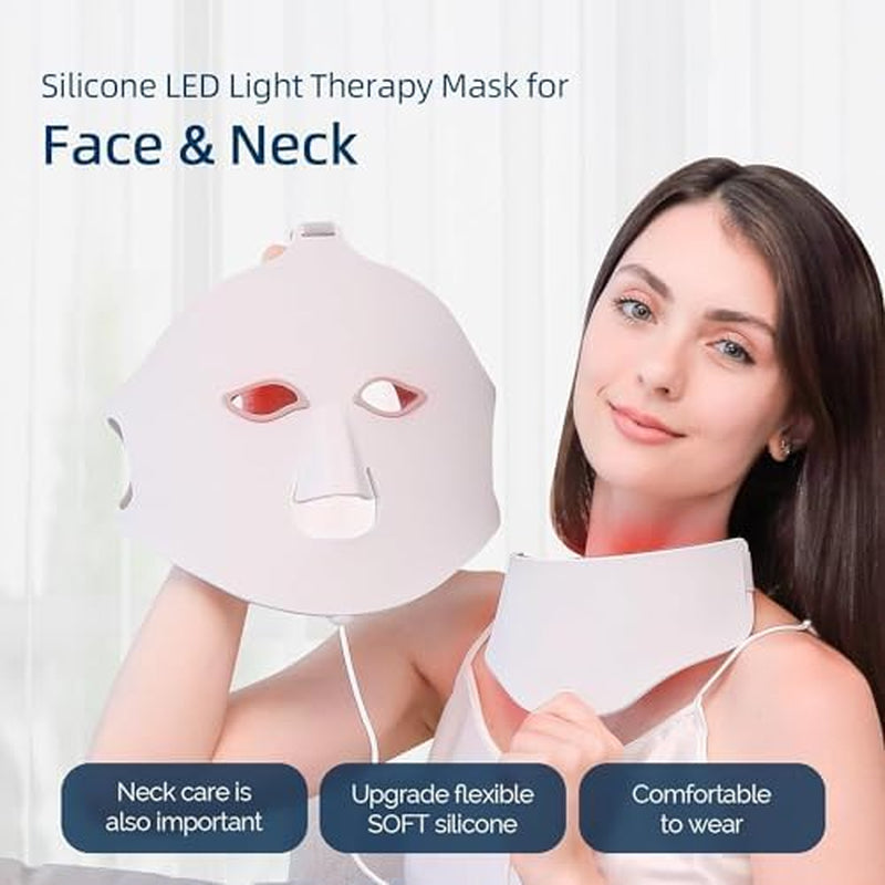 7 Color LED Face Light Therapy Mask，Red Light Therapy Mask for Face & Neck Beauty Device for Rejuvenation Skin Tightening Anti-Aging