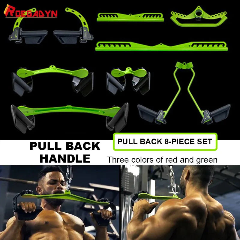 8 Piece Set Fitness Lat Pull down T Handle Bar Rowing Rotating V-Bar Pulley Cable Machine Handle Grip Gym Equipment Back Trainer